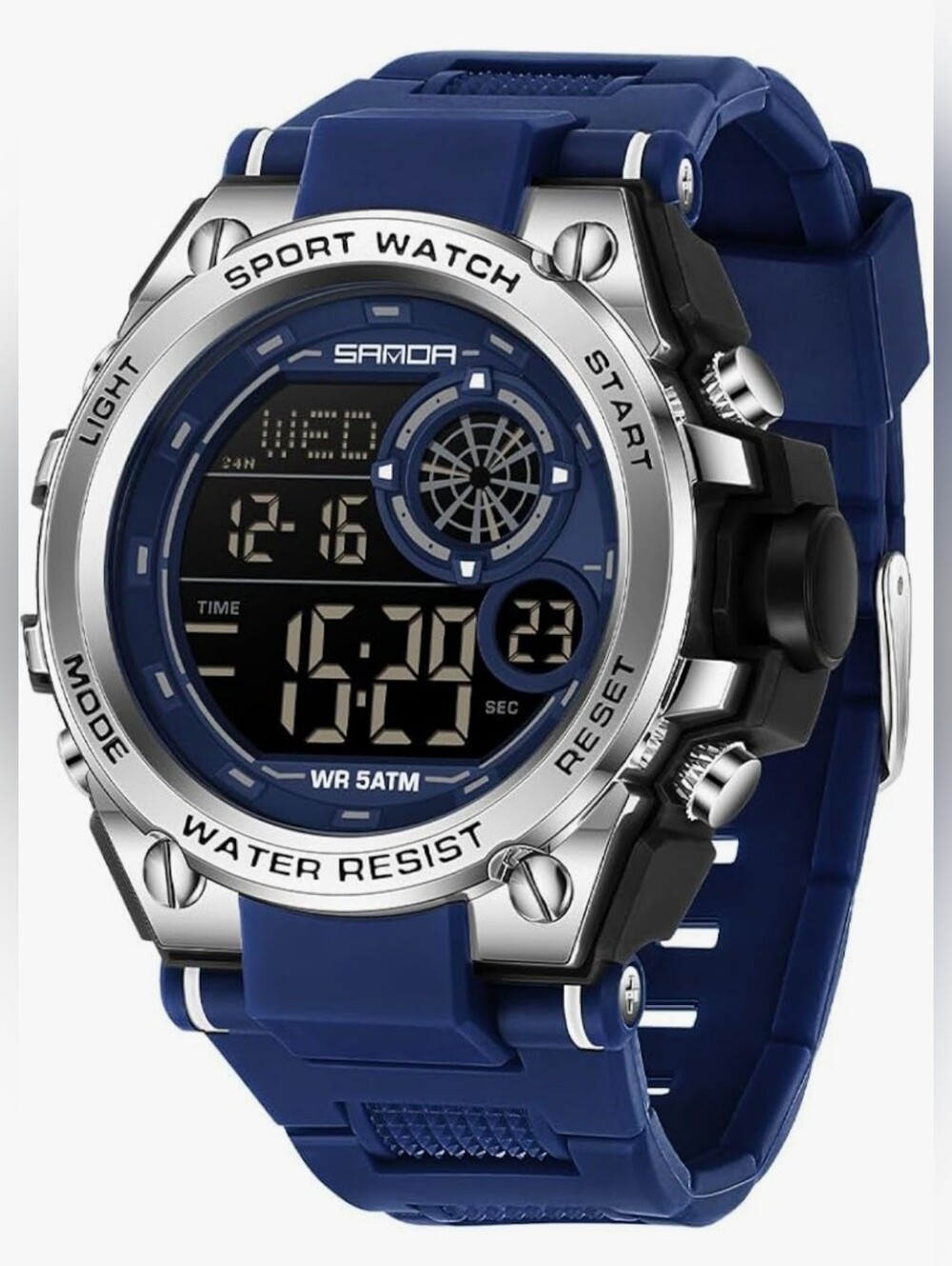 Multifunction Sports Digital Watch, 50M Water Resistant, 5ATM, LED, ABS Shell.